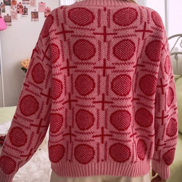 pink and red detailed sweater cute preppy trending - Picture 3 of 6